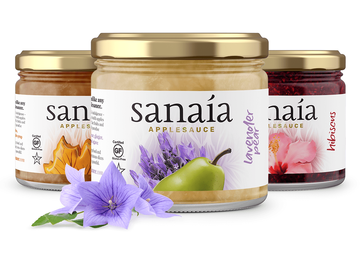 sanaia applesauce flavors – SmashBrand - Package Design and Branding Agency sanaia applesauce jar design