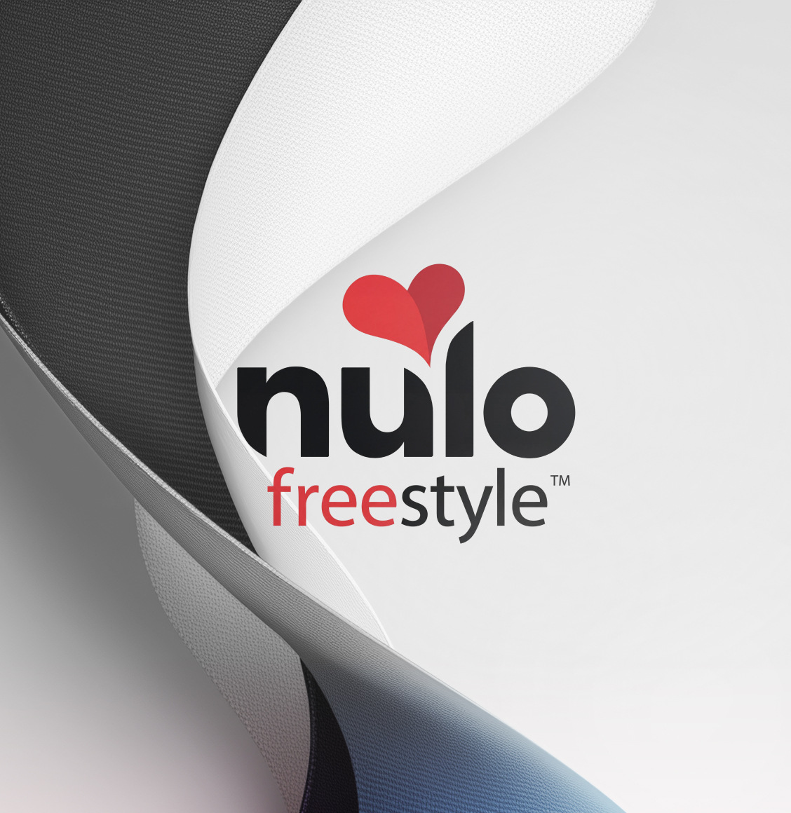 NuLo Freestyle logo featuring a red heart above the word 'nulo', with 'freestyle' in red and gray, on a background of curved abstract shapes.