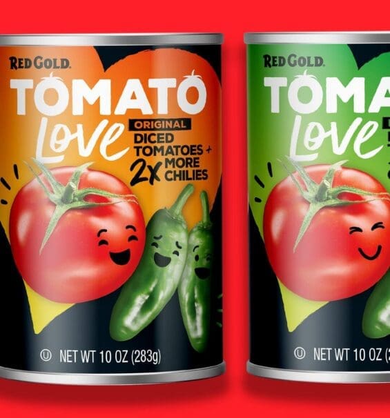 Red Gold canned tomato packaging redesigned by SmashBrand. The CPG packaging design agency drove a 2× sales lift in three months through brand positioning and packaging.