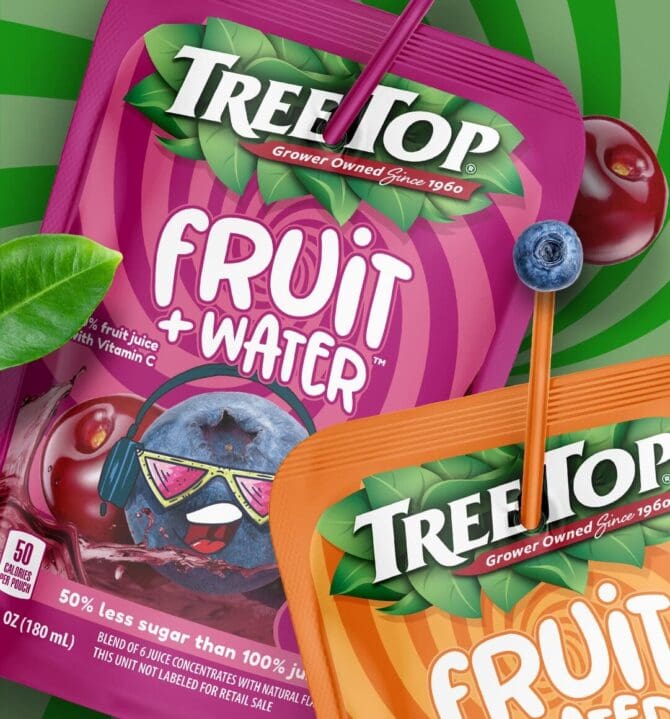 Tree Top juice and applesauce packaging redesigned by SmashBrand, the packaging design agency behind category-leading preference and purchase intent scores.