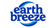 Earth Breeze logo: blue wordmark with a curved circular swoosh around it